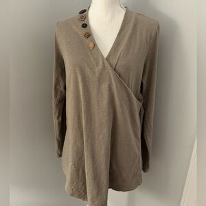 Soft Surroundings Faux wrap Long Sleeve Top Size M Taupe